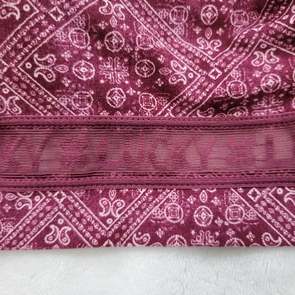 Lucky Brand Maroon/Red/White Patterned Mesh Detailing Square Neck Bra Size L - Picture 4 of 5